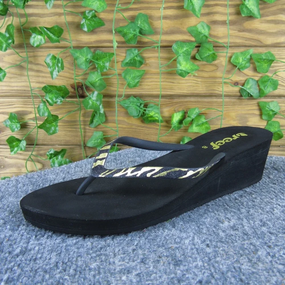 Reef Women's Sandals Black Size 8 Wedge Leopard Print Straps